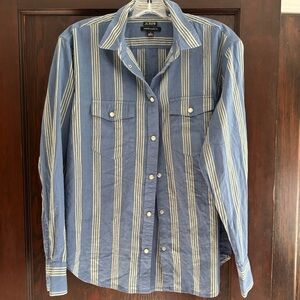 J. Crew Light Blue and Cream yellow Vertical Stripe Button-Down Shirt